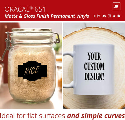 ORACAL 651 Matte Black Vinyl Durable Roll Easy to Weed Permanent Adhesive Craft Vinyl for Plotting Machines, Decals & DIY Projects 24" x 30ft + Transfer Tape 12" x 24"