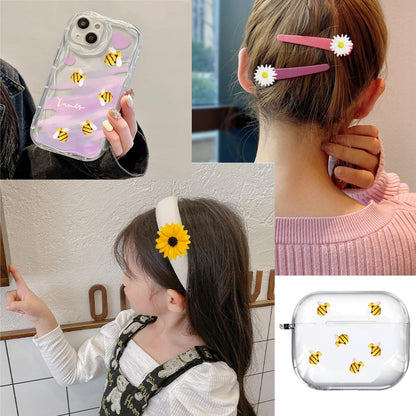 DANUDON 100PCS Mini Bees for Crafts Resin Bee Daisy Flowers Decor, 3 Sizes Sunflower Bumble Bee Embellishment Beads Charms for DIY Christmas Wreath Scrapbooking Party Decorations, with Box