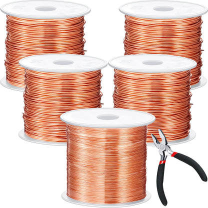 Funrous 5 Rolls 5 Size Jewelry Wire 18, 20, 22, 24, 26 Gauge Copper Wire Kit Jewelry Beading Bendable Craft Metal for Making Crafts, Sculpting with a Pliers(Copper)