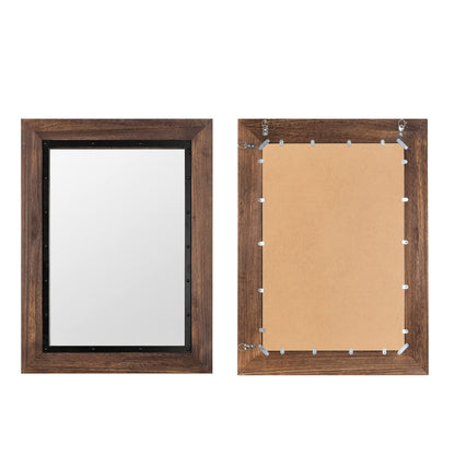 YOSHOOT Rustic Wooden Framed Wall Mirror, 48"x30", Natural Wood and Iron Bathroom Vanity Mirror for Farmhouse Decor, Vertical or Horizontal Hanging