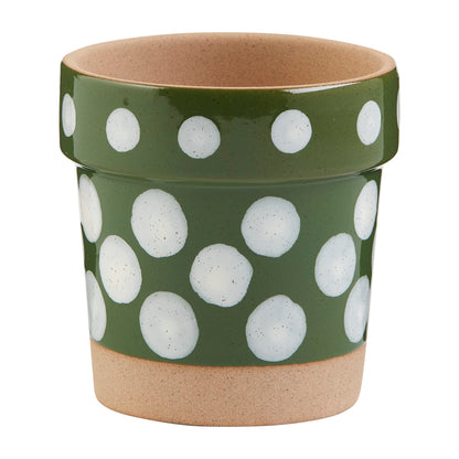 Mud Pie Green Dotted Rim Flower Pot, 4" x 4" Dia