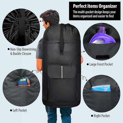 BeeGreen Black-Laundry-Bag-Backpack-Extra-Large-Heavy-Duty, 125L Portable