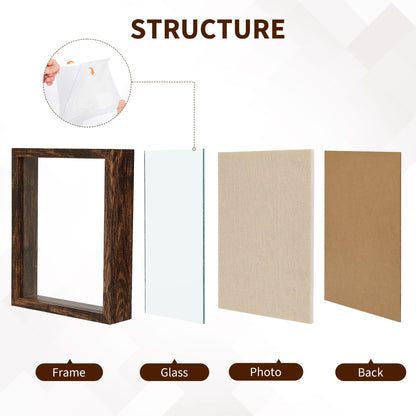 8x10 Shadow Box Frame with Linen Back - Real Glass, Push Pins Included, Sturdy Rustic Memory Display Case, Fits 6.8x8.8 Inserts