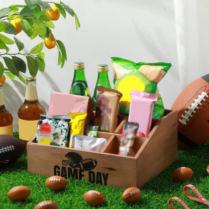 Colingmill Football Game Day Snack Tray, Wooden Reusable 5 Compartment Gift Basket Organizer, Popcorn Bucket Bowl Box for Game Day Party, Family Room, Home Theater, Sports Night Decorations