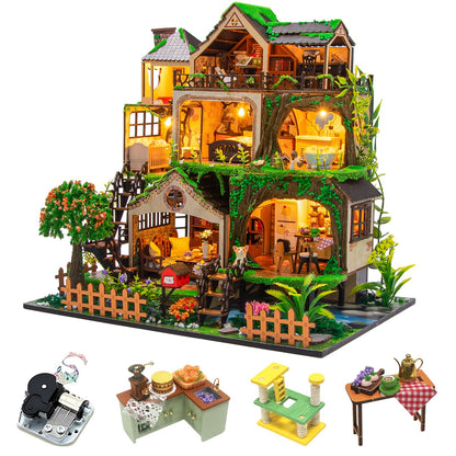 CUTEROOM Miniature House Kits for Adults, Mini Dollhouse Wooden Furniture Kit, DIY Craft Kits Creative Room Tiny House for Decoration-Fairytail Forest