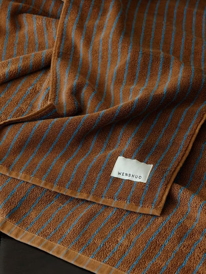 WENSHUO Fluffy Caramel-Striped Pure Cotton Hand Towel, 100% Combed Cotton