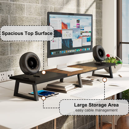 TEAMIX 42 inch Dual Monitor Riser+2 Tiers 20 Inch Wooden Desktop Monitor Stand Riser Printer for Desk Office Organization
