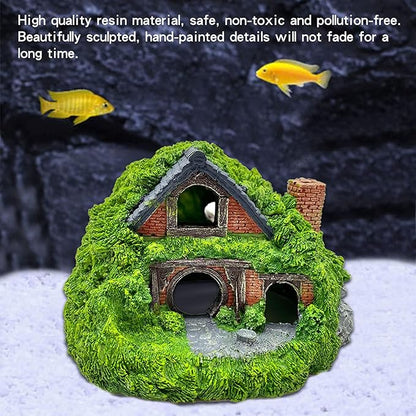Tfwadmx Fish Tank Hobbit Decorations,Resin Small Fish Cave Hideout House,Aquarium Decor Hide Hole Shelter Hut Ornaments Mini Garden Decorating Accessories