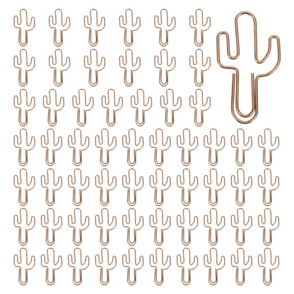 PATIKIL 60Pcs Paper Clip, Cactus Shape Metal Paper Clip Rust-Proof Small Cute Lovely Decorative Bookmarks for Notebook Document Office Home Supplies, Rose Gold