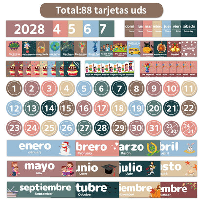 Monthly Calendar Pocket Chart for Classroom, Printed Days of The Week with Cards, Learning for Home or Kindergarten, Teacher Must Have Supplies That Fits Any School Décor (Spanish Black)