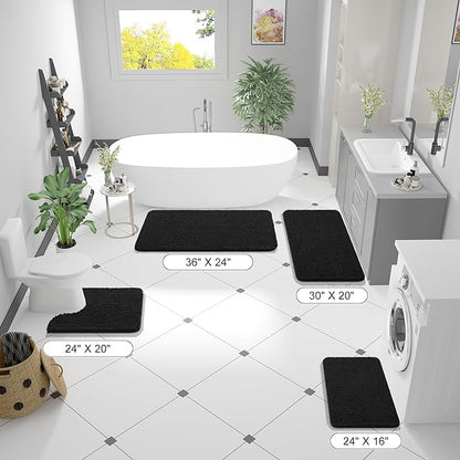 OLANLY Bathroom Runner Rugs 59x24, Extra Soft Absorbent Chenille Bath Rugs, Rubber Backing Quick Dry, Machine Washable Long Bath Mats for Bathroom Floor, Tub and Shower, Home Decor Accessories, Black
