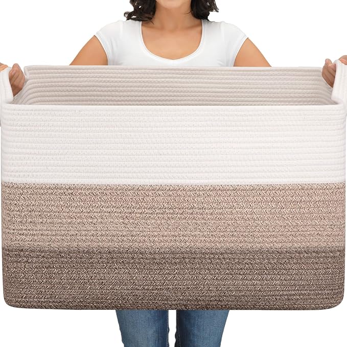 OIAHOMY Extra Large Blanket Basket, 110L Cotton Rope Woven Laundry Basket