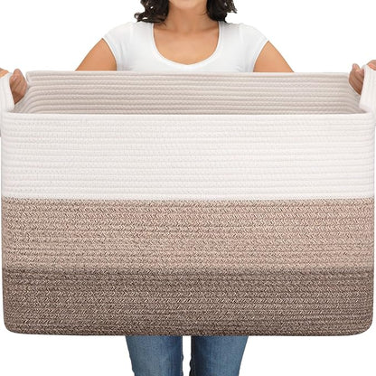 OIAHOMY Extra Large Blanket Basket, 110L Cotton Rope Woven Laundry Basket