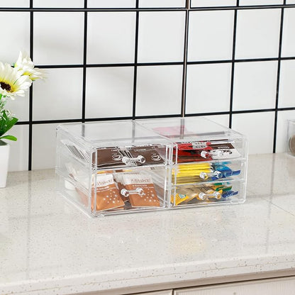 Cq acrylic 1 Pack Clear Desk Organizer With Drawers,Stackable 5 Drawers Skincare Organizer,Cute Skin Care Organizers for Vanity Hair Clip,Jewelry,Beauty Product Desk and Makeup Organizers Countertop