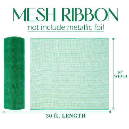 MEEDEE Emerald Green Deco Mesh 10 Inch Rolls Mesh Christmas Ribbon Green Mesh Ribbon for Christmas Tree, Garland, Staircase, Mailbox, Centerpiece, Making Wreath, Decorating and Crafts (30 Feet)