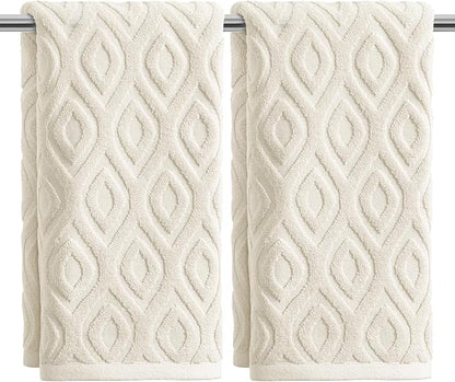 Artoid Mode 2 Pcs Beige 3D Diamond Grid Jacquard Hand Towels