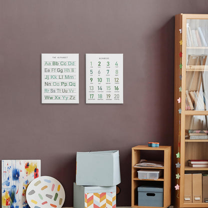 HRQKO Alphabet Numbers Nursery Canvas Wall Art Set of 2, Kids Room Decor Framed Art, Sage Green ABC Numbers Educational Posters Wall Decor for Classroom Toddler Nursery Bedroom Playroom, 11x14 inch