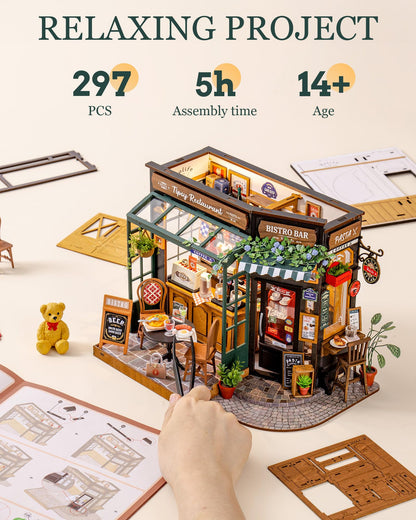 ROBOTIME DIY Tiny House Kit, Miniature House Kit for Adults to Build, Mini House Kit with Furniture, Halloween/Christmas/Birthday Gifts for Men/Women（Tipsy Restaurant）