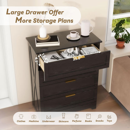 FTZxHKLX Modern 4 Drawer Dresser for Bedroom, Tall Bedroom Dresser with Large Drawer & Rose Gold Handles, Wooden Storage Organizer Cabinet Chest of Drawer for Closet, Living Room, Hallway, Black
