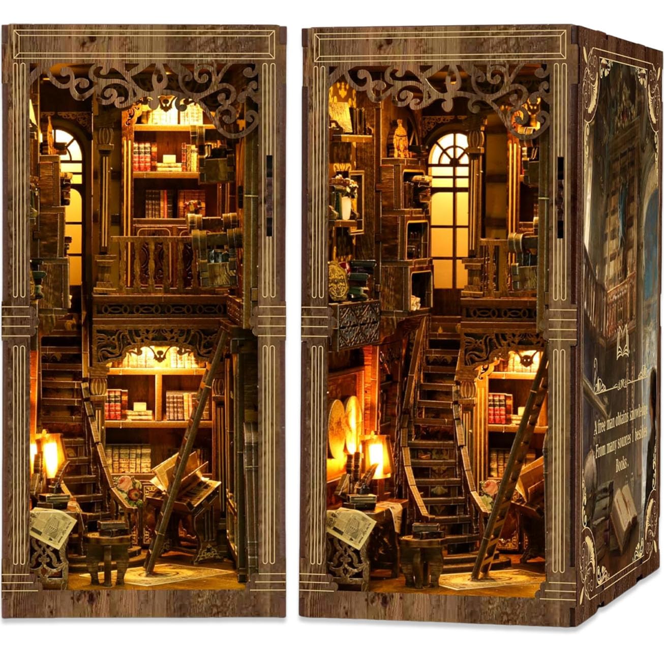 Book Nook Kit, DIY Miniature House Kit for Bookshelf Decor, 3D Wooden Puzzles Decorative Bookends for Adults, Teens and Beginners, Craft Kits Tiny House Book Lovers Gifts for Family Friends Birthday