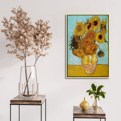 Wieco Art Framed Wall Art Canvas Prints of Sunflower by Vincent Van Gogh Paintings Reproduction Abstract Wall Decorations for Living Room Golden Frame
