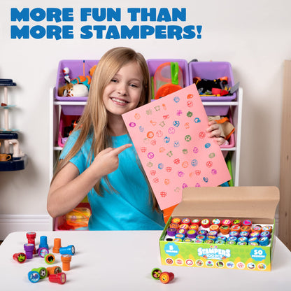JOYIN 100 Pcs Assorted Stamps for Kids Self-Ink Stamps (50 Different Designs, Dinosaur, Zoo Safari Stampers) for Party Favor, Carnival Prizes, School Classroom Gift Stuffers, Treasure Box Toys