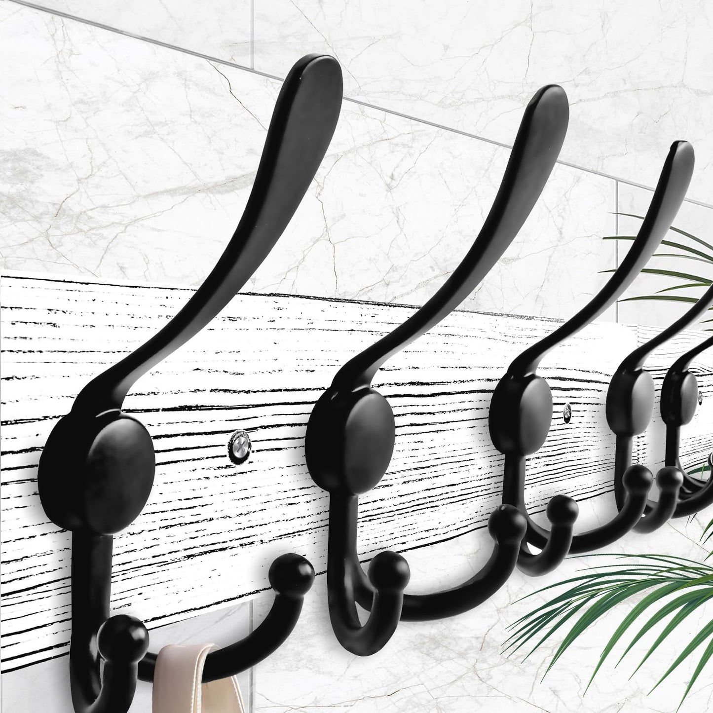 IBosins Wall Mounted Coat Rack, 31.4'' Long, Rustic Wood & Aluminum Coat Rack with 8 Black Tri-Hooks for Coat, Bag, Towel, Key, Hat, Umbrella