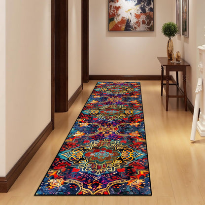 Washable Corridor Runner Rug, Non-Slip Dark Red Hallway Rug Runner with Upgrade Rubber Backing, Stain Resistant Faux Wool Distressed Carpet for Bedroom Kitchen Laundry Corridor Balcony (94.5" x 23.6")