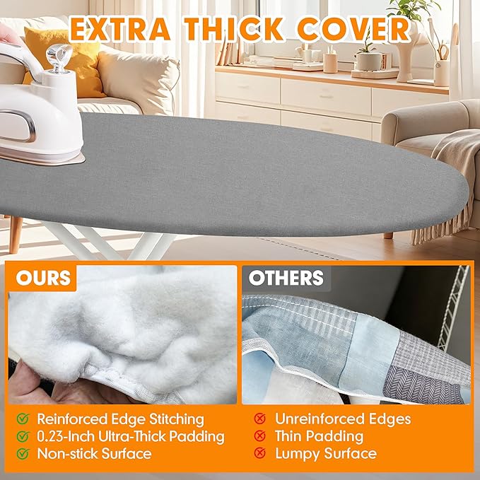 Ironing Board Cover and Pad, 15x54 Standard Size Thick Iron Padding, Scorch &