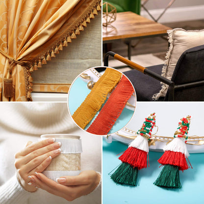 Syhood 10 Rolls 30 Yards 25 mm Wide Fringe Tassel Trim, Lace Ribbon Fringe Trim Lace for Sewing Crafts Clothing, Curtains(Colorful)