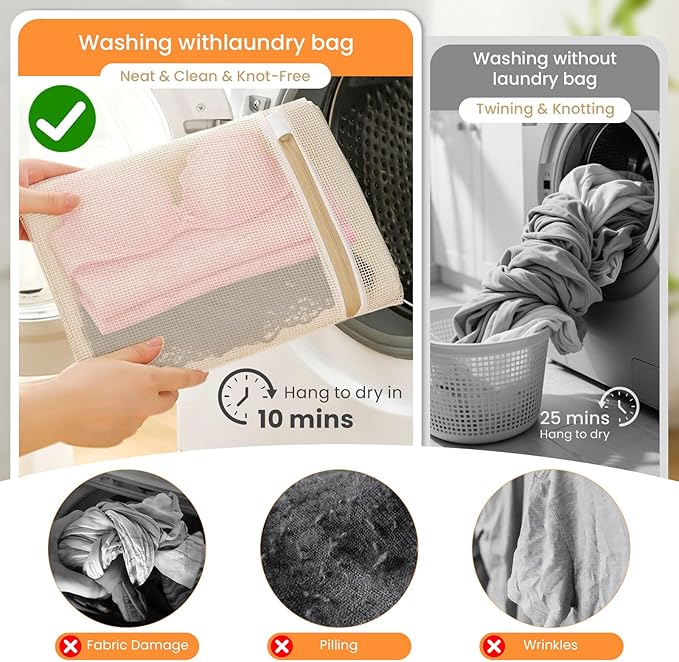 4Pcs Cotton Mesh Laundry Bags for Delicates, Breathable Mesh Garment Bag for