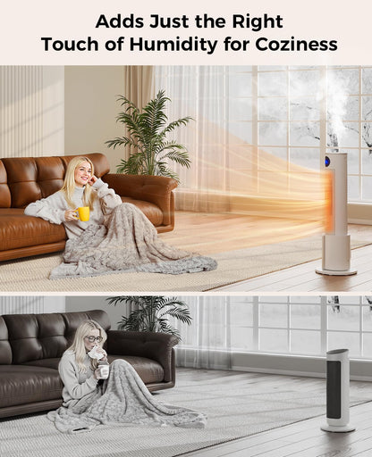 Oylus Space Heater with Humidifier - Portable Tower Heaters for Indoor Use, Remote, Adjustable Thermostat, 3 Heat Modes, Multiple Safety Protection, 12H Timer, Quiet Electric Heater for Bedroom