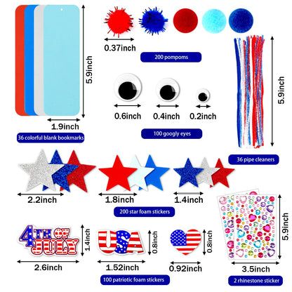 JULBEAR 36 Sets 4th of July Crafts Kits DIY Blank Foam Bookmarks Decorations Sets Patriotic Star Foam Self-Adhesive Stickers Arts for Kids Independence Day Party Favors Gift Exchange