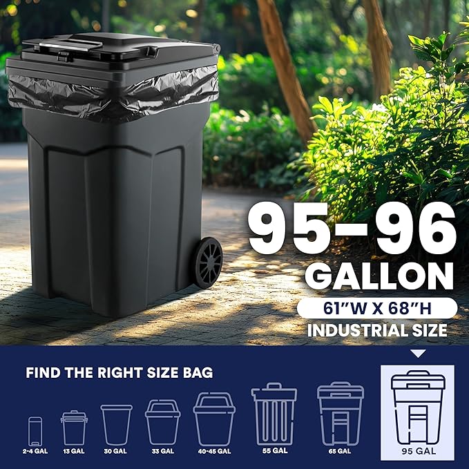 Plasticplace 95-96 Gallon Heavy Duty Black Trash Bags