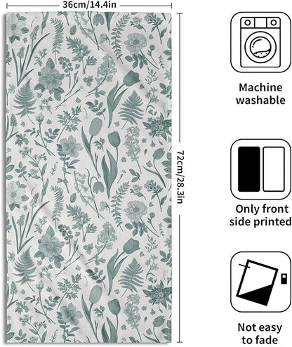 Spring Floral Hand Towels for Bathroom Set of 2 Aqua White Flower Leaves