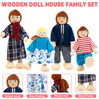 Kizfarm Wooden Dollhouse Furniture Set and Wooden Vanity Set for Kids