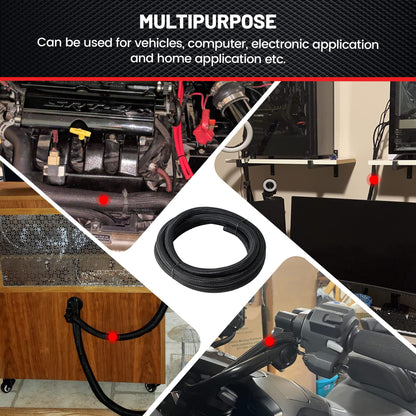 RED WOLF 1/4” x 10FT Cable Sleeves Cord Management Braided Wire Loom Sleeving Protector Wiring Cable Cover Flexible Self-Wrap for Automotive Home Office Anti-Scratch High-Temperature Black
