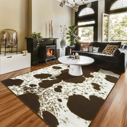 Amearea Faux Cowhide Rugs for Living Room, 4x6 Feet Machine Washable Cow Print Area Rug for Bedroom, Premium Western Home Decor Animal Print Non-Slip Throw Rug Carpet for Dining Room Kitchen Office