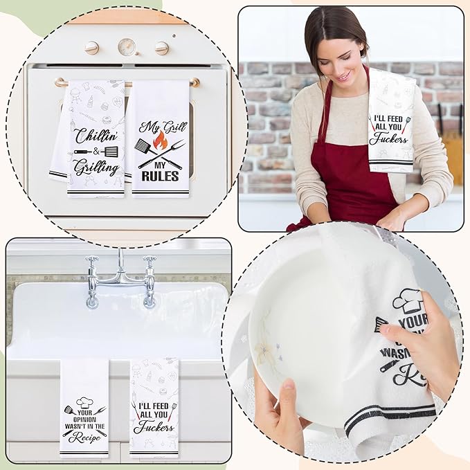 R HORSE 5Pcs BBQ Grilling Dish Towel Funny Barbecue Cooking Absorbent Kitchen