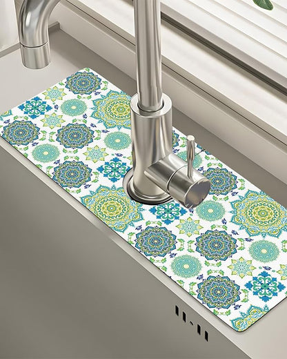Patterned Sink Faucet Mat Kitchen Splash Guard Super Absorbent Drying Mat