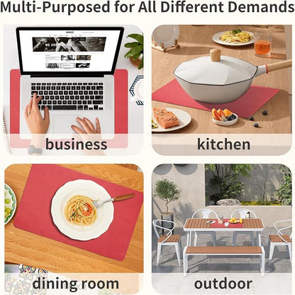 Maxpearl Faux Leather Placemats Set of 8 - Waterproof - Wipe Clean - Heat Resistant - Anti Slip Dining Table Place Mats, Suitable for Indoor & Outdoor Use, 17’’×12’’, Light Red