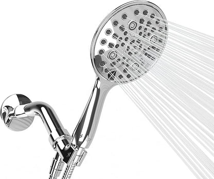 SparkPod 6 Spray Setting High Pressure Hand Held Shower Head - 6" Wide Angle Handheld Shower Head Set with Brass Swivel Ball Bracket and 70 Inch Long Hose - Luxury Design (Luxury Polished Chrome)