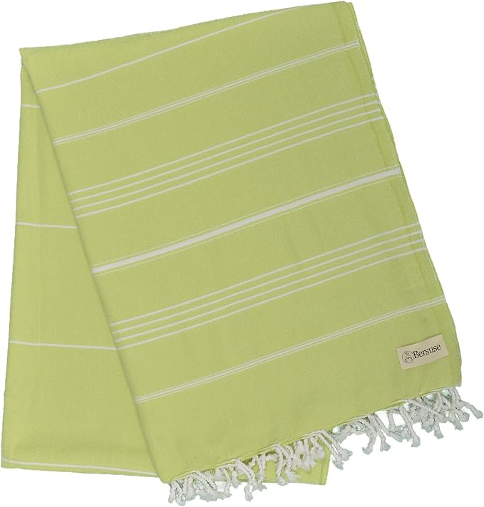 Bersuse Towels Anatolia XL Beach Blanket Throw Blanket Turkish Towel 100% Cotton Extra-Large Quick-Dry Lightweight Premium Peshtemal Towel - 61x82 Inches, Pistacho Green