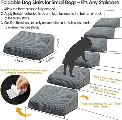 6-Pack Dog Ramp for Stairs, 40D High-Density Foam Pet Steps with Gentle 20°Slope for Staircase Stairs, Non-Slip Puppy Ramp for Small, Senior & Injured Dogs