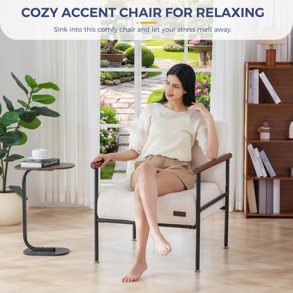 MAXYOYO Living Room Accent Chair, Modern Chair with Sturdy Metal Frame & Wood Armrests, Upholstered Reading Chair with Upholstered Cushion for Bedroom Balcony Porch, Beige