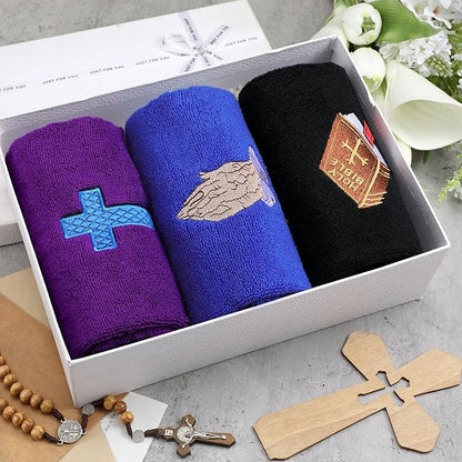 3 Pcs Easter Pastor Hand Towels, Christian Embroidered Religious Cross Cotton