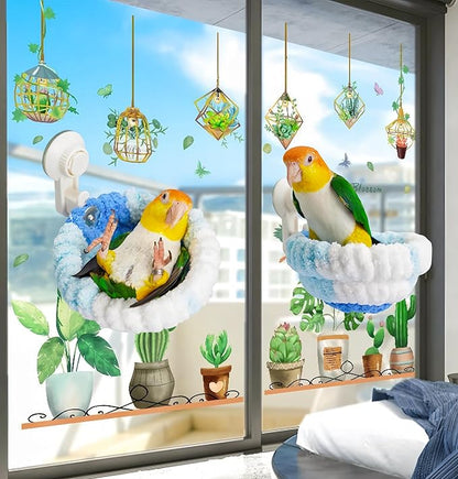 Warm Bird Nest Bed with Suction Cup Bird Snuggle Hut Breeding Bird House Plush Hanging Bird Bed for Parakeet, Conure, Budgie, Cockatiel, Lovebird, Finch, Hamster-Blue