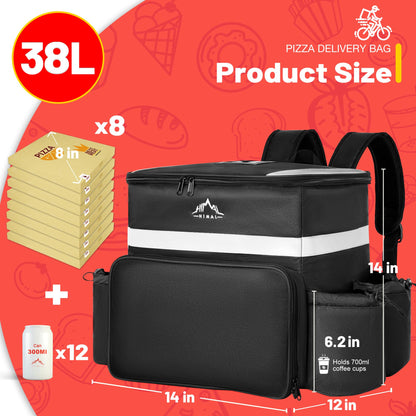 GoHimal Food Delivery Backpack, insulated delivery bags for Delivery Bike, Large Pizza Delivery Bag for HOT/COLD with 4 Pockets Reflective Strip for Uber Eat,Camping & Beach (Black)