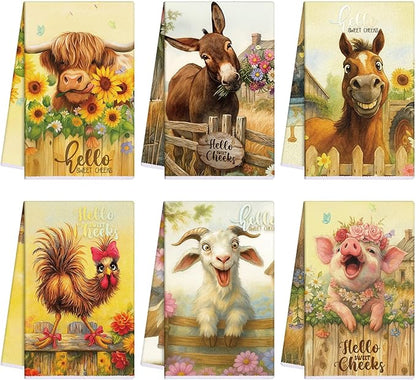 Breling Set of 6 Farmhouse Animal Kitchen Towels Funny Dish Towel Bathroom