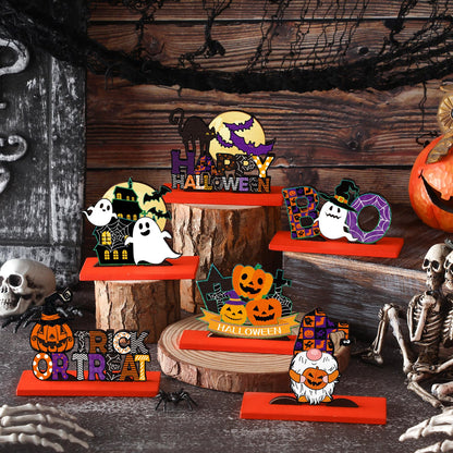 Hoolerry 6 Pieces Halloween Table Decorations Pumpkin Ghost Witch Hat Table Centerpiece Trick or Treat Table Topper Signs for Halloween Table Party Living Room Kitchen Office Bar Decorations